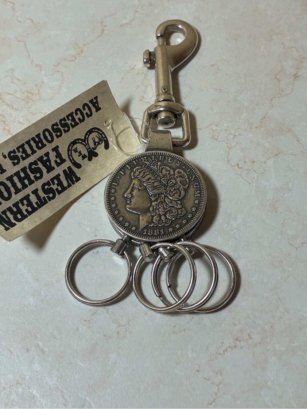 1881 Morgan Silver Dollar Coin Keychain with Split Rings